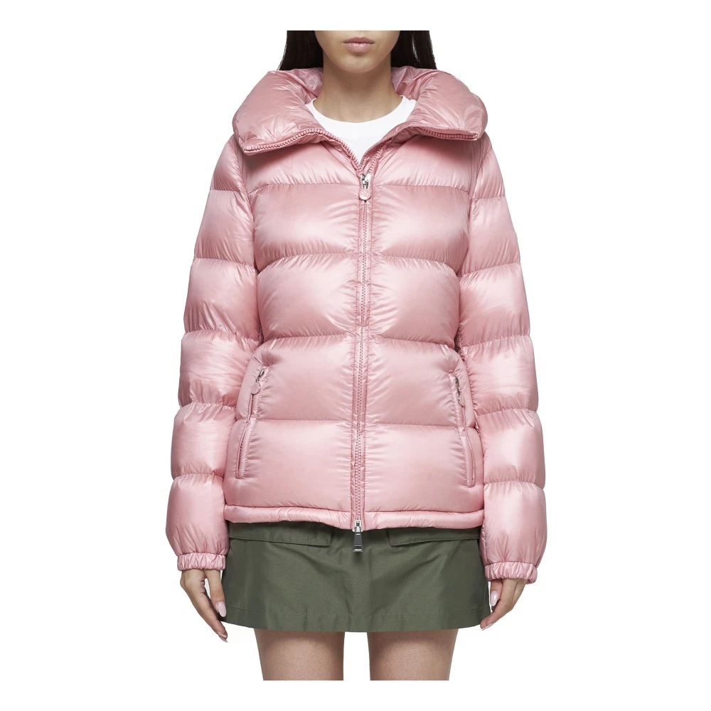 Moncler Douro Roze Gestikte Nylon Donsjas Pink Dames