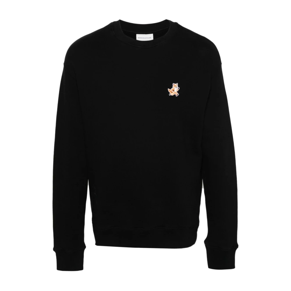 Maison Kitsuné Zwarte Comfort-Fit Sweater met Speedy Fox Logo Patch Black Heren