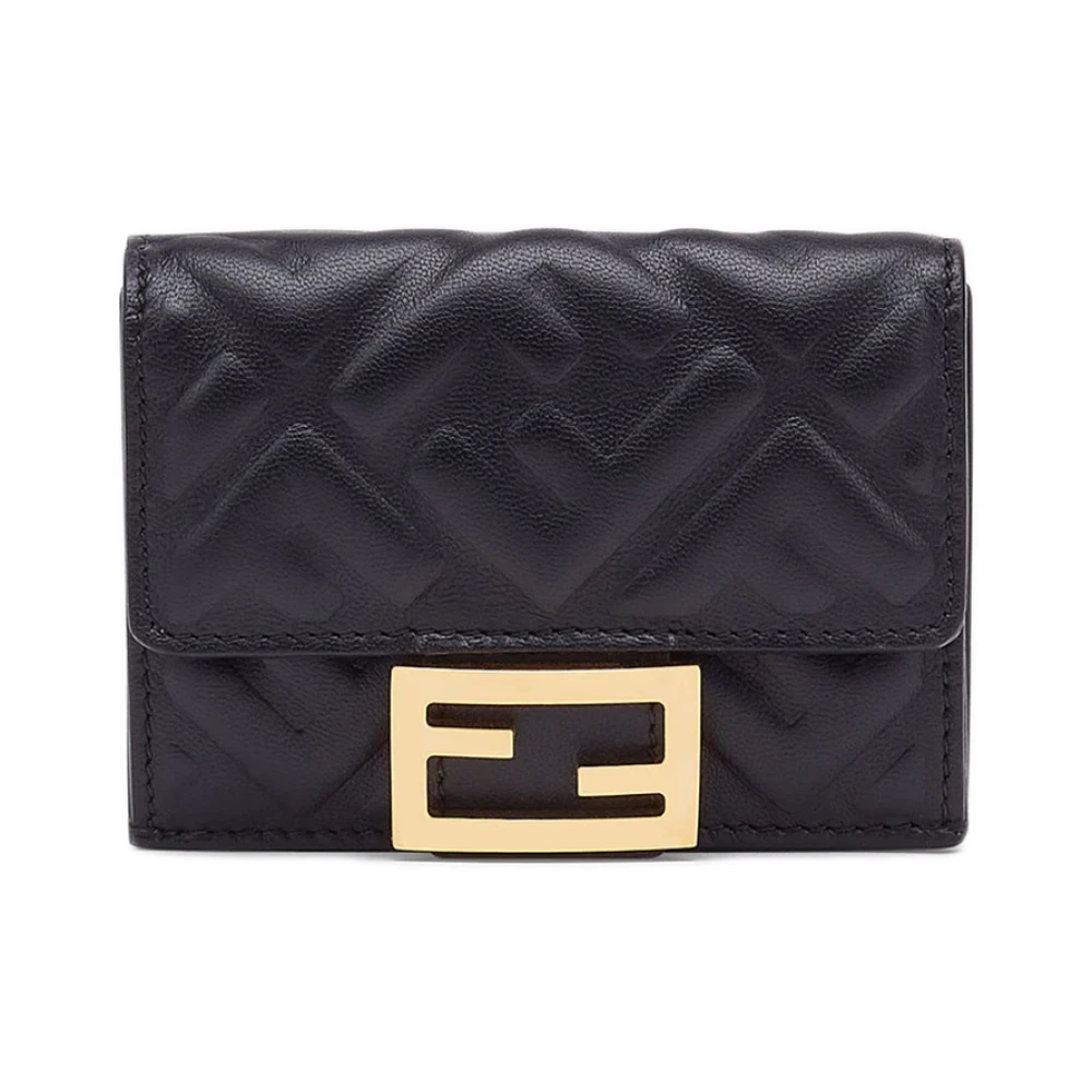 Fendi Women's Black Nappa Leather Micro Tri-Fold Wallet