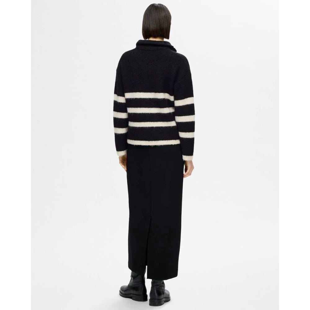 Selected Femme Zwarte Pullover met Halve Rits Black Dames