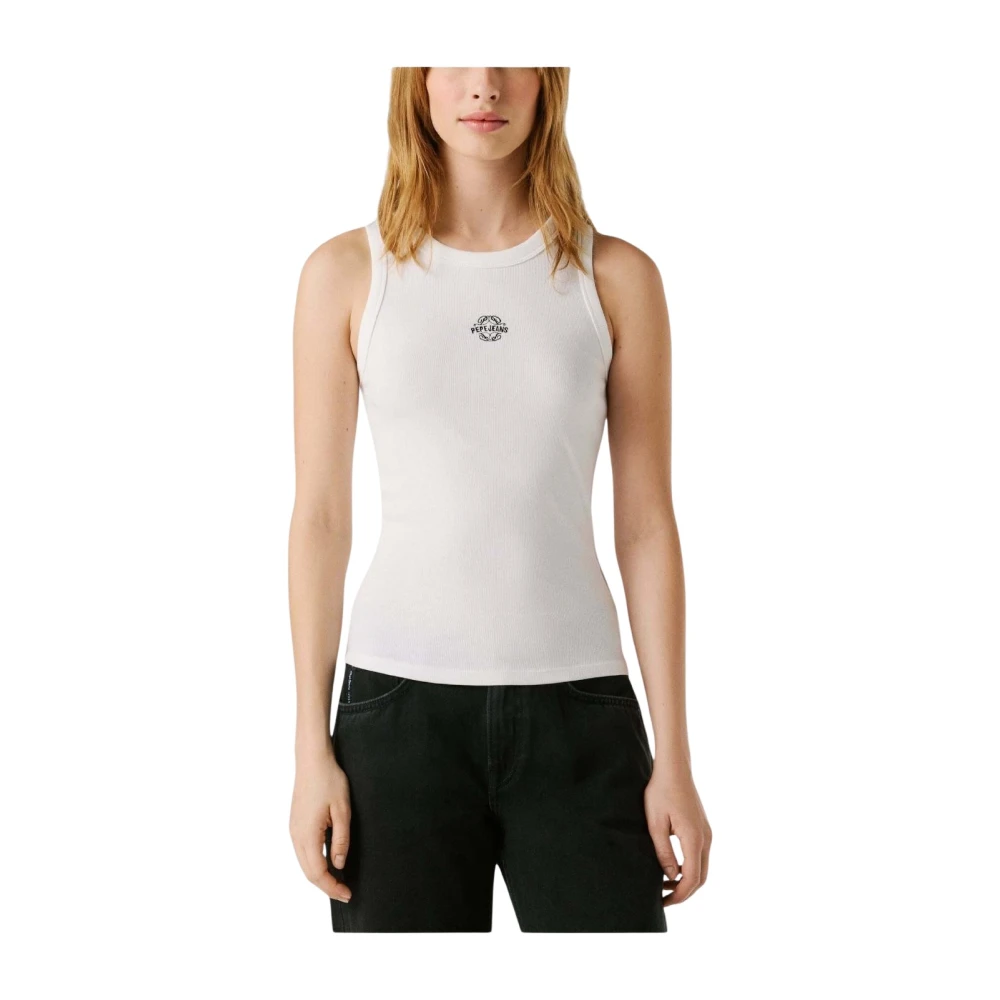 Pepe Jeans Women's White Sleeveless Ribbed Top