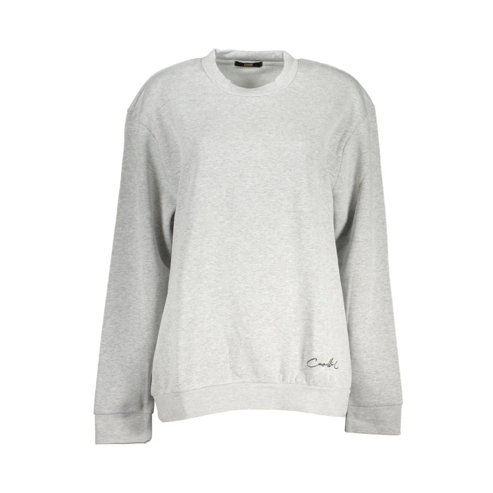 Cavalli Class Women's Gray Sweatshirts, M, Embroidered Sweatshirt With Round Neck