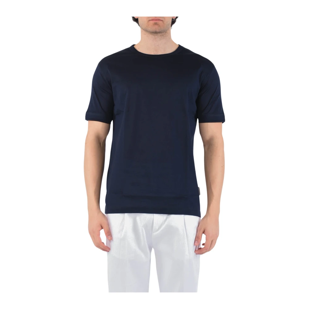 Paolo Pecora Katoenen T-shirt met ronde hals Blue Heren