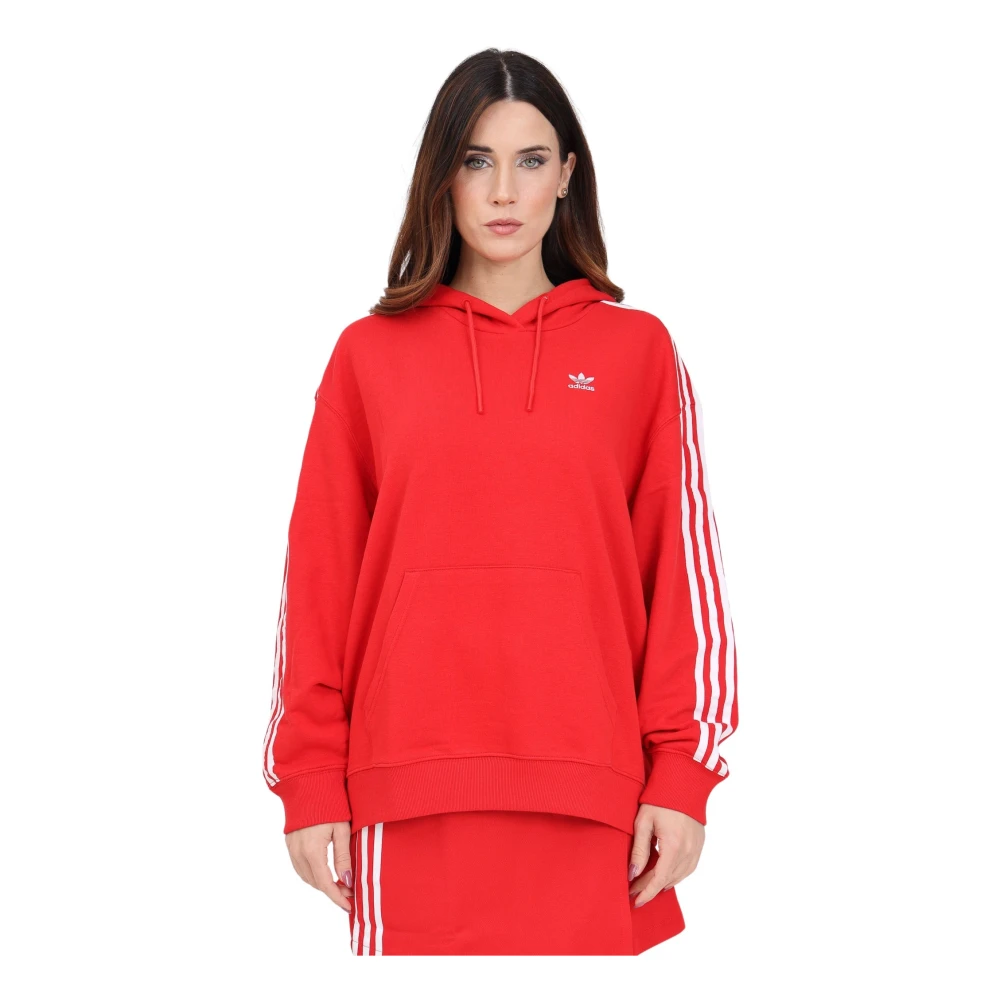 Adidas Originals Trendy Rood en Wit Gestreepte Hoodie Red Dames