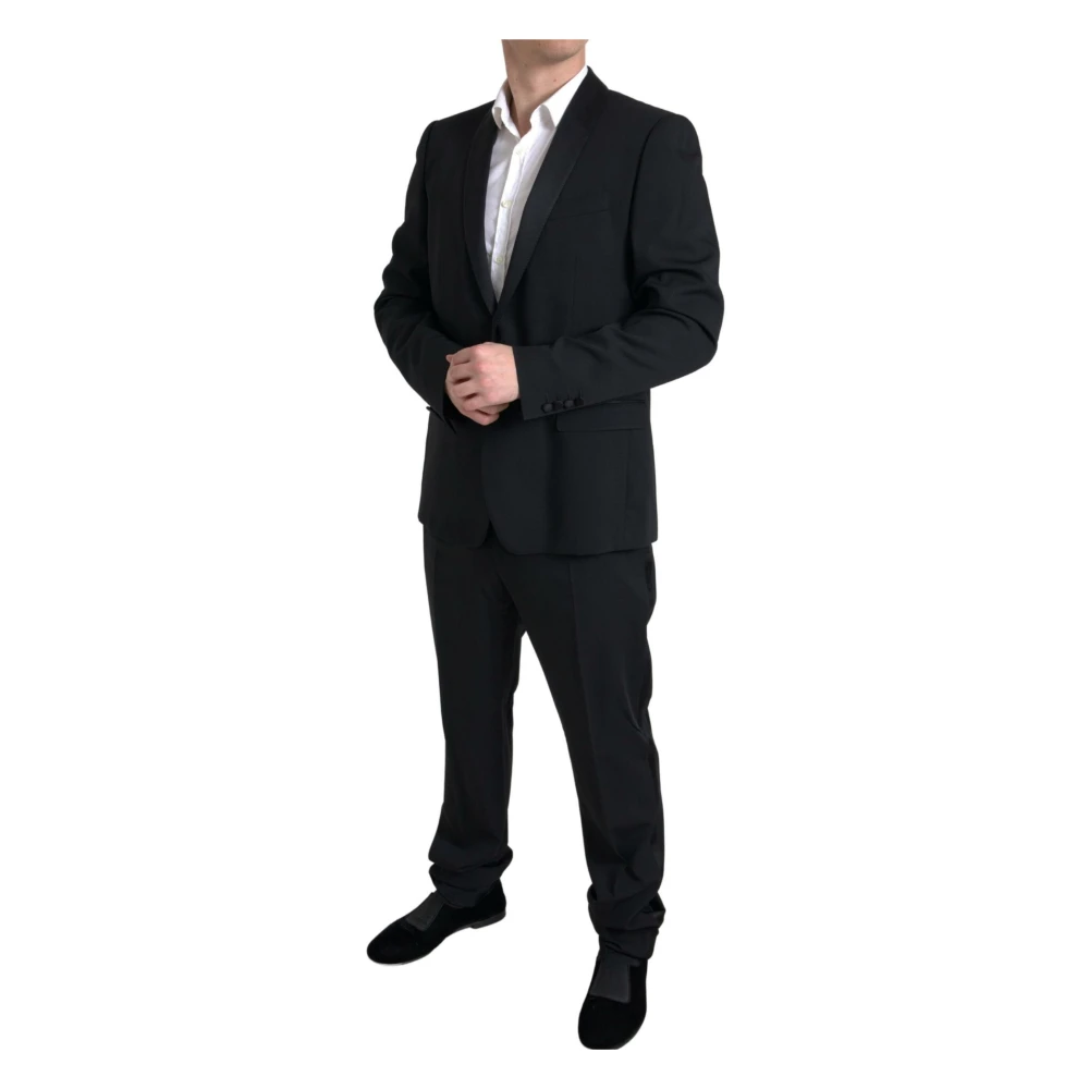 Dolce & Gabbana , Single Breasted Suits, Male, Black, 2XL, Elegant Black Slim Fit Two-Piece Suit