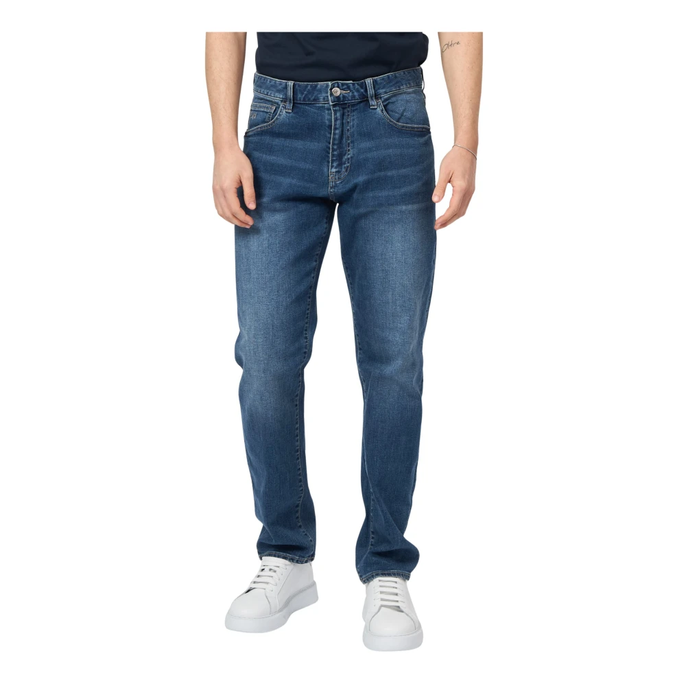 Armani Exchange Herr Blå Jeans W38, Bomull, Jeans Med Broderad Logotyp