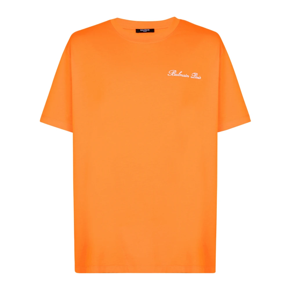 Balmain Relaxed T-shirt met handtekeningborduursel Orange Heren