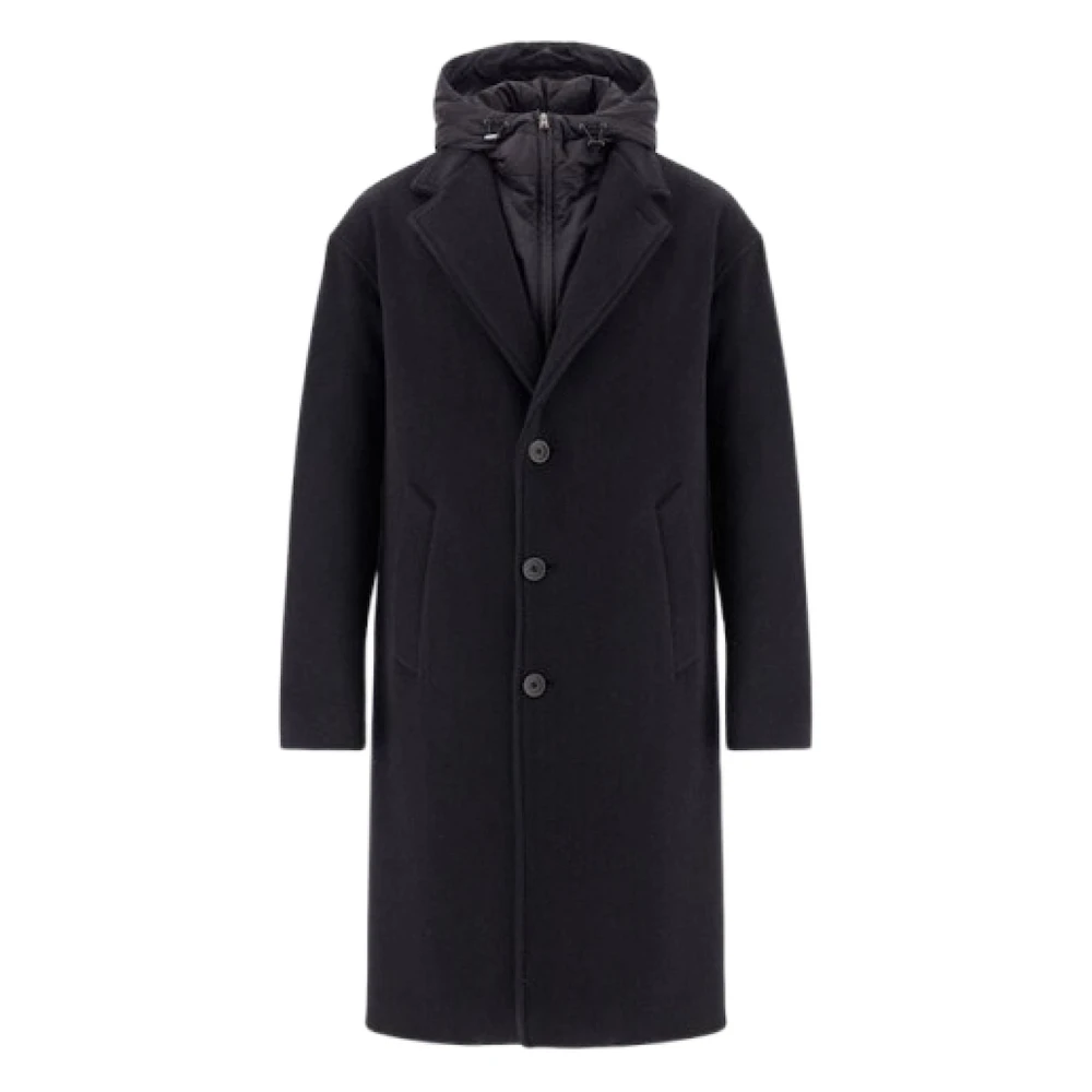 Herno Svart Cappotto Enkelknäppt Kappa