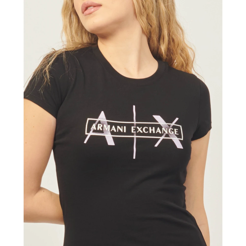 Armani Exchange Organische Slim Fit T-shirt met Maxi Print Black Dames