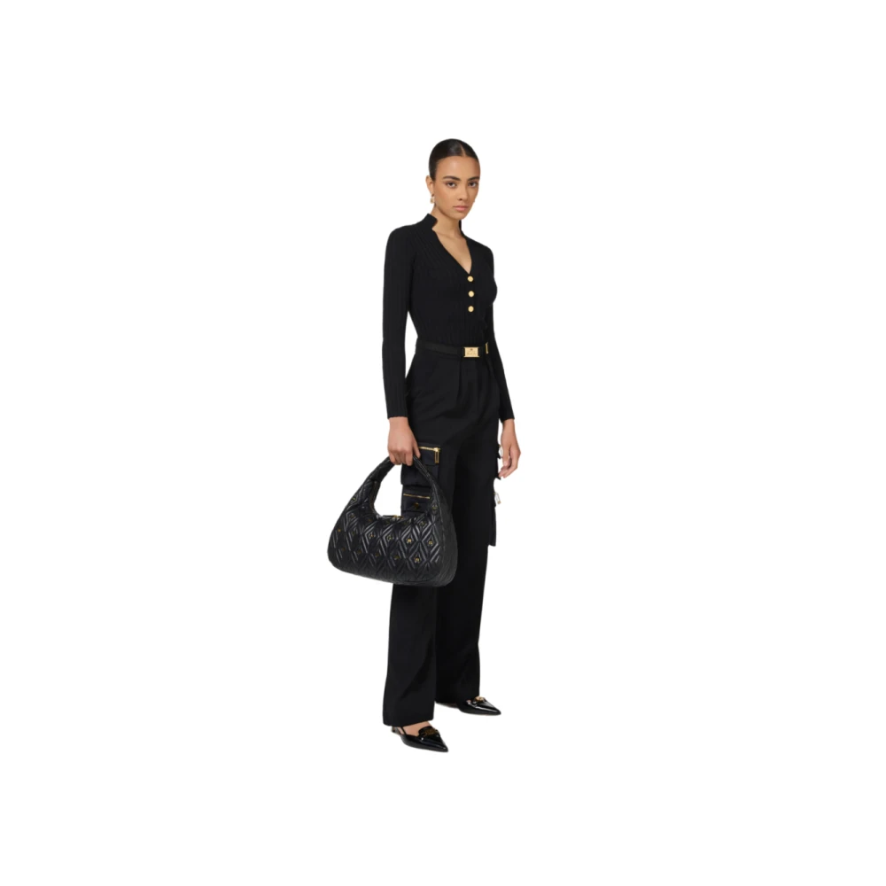 Elisabetta Franchi Zwarte rechte crêpe broek met zakken Black Dames