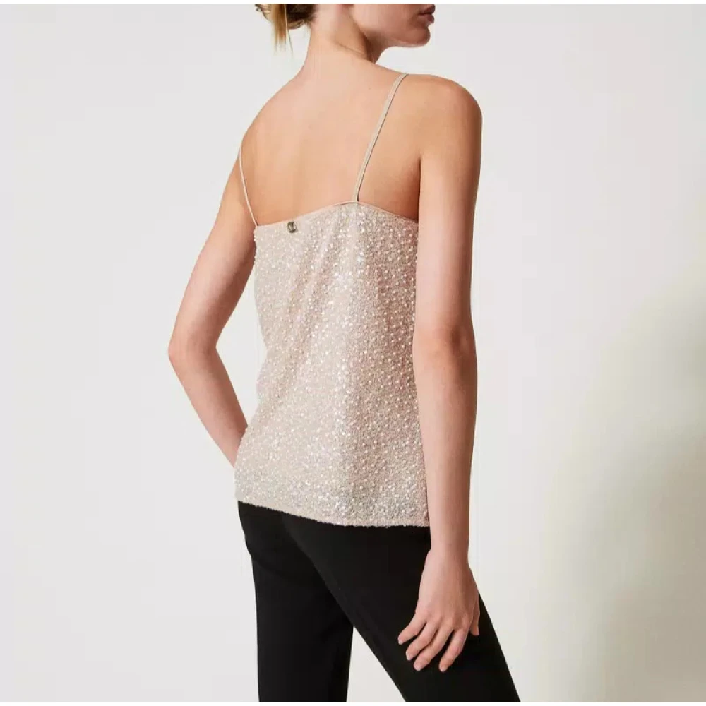 Twinset Top met pailletten en parels Beige Dames