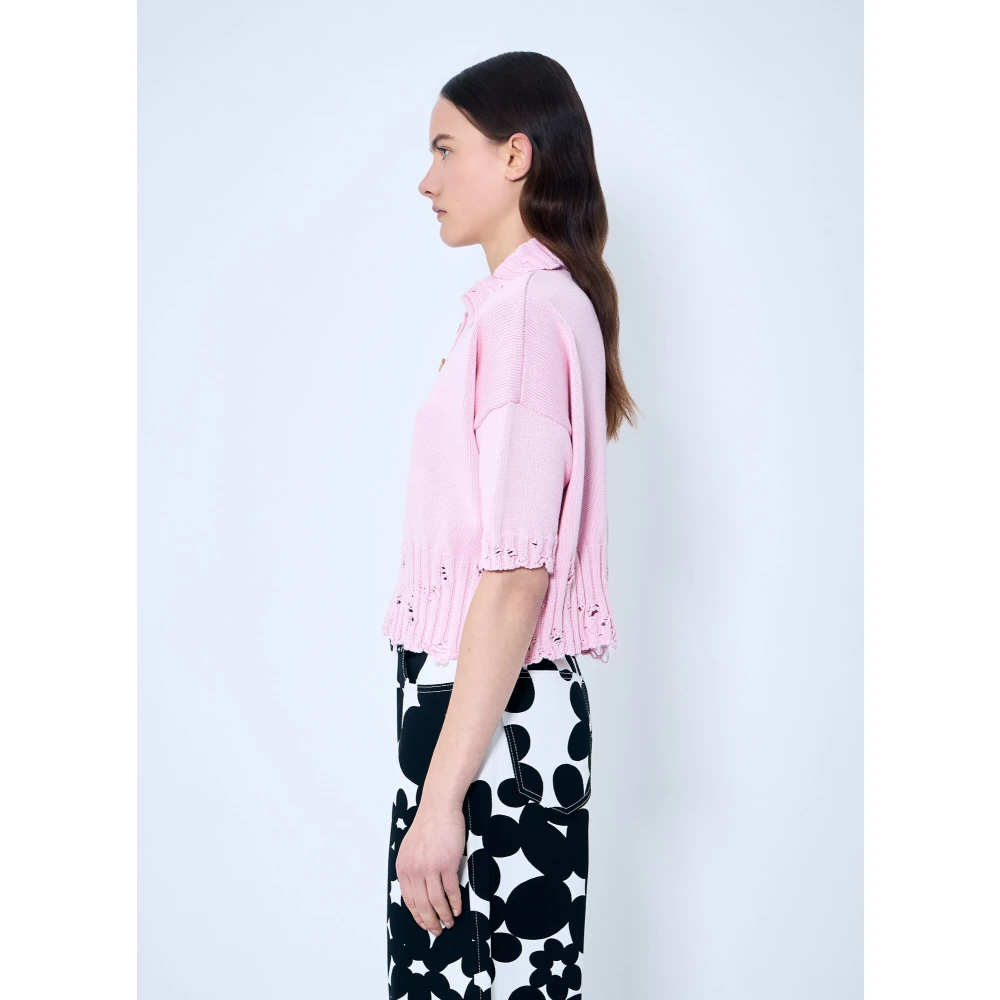 Marni Gedistressed Gebreid Poloshirt Pink Dames