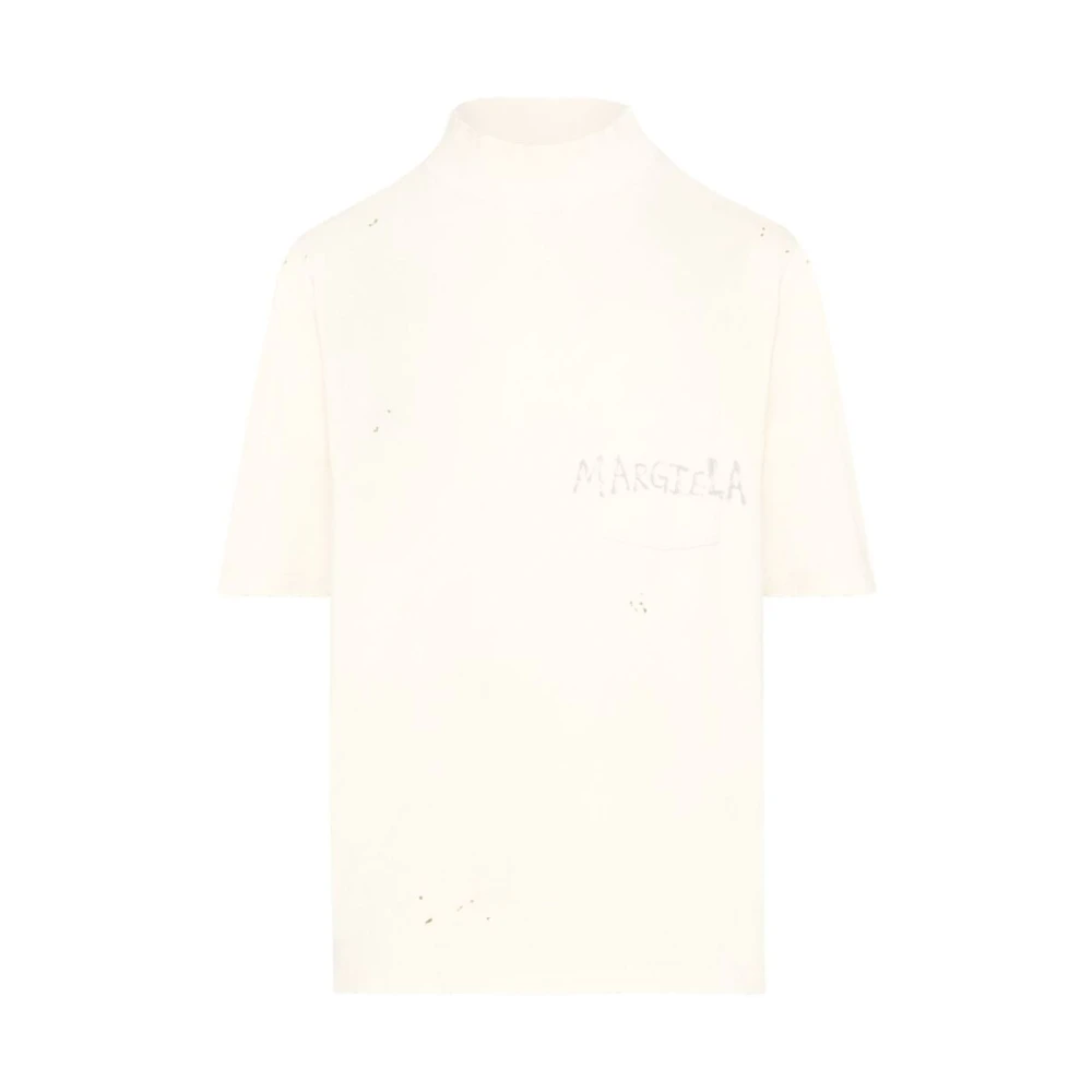 Maison Margiela Mock Neck Logo Print T-Shirt White, Herr
