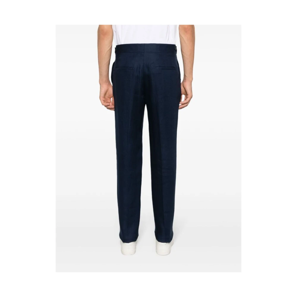Tagliatore Navy Blauwe Linnen Broek Blue Heren
