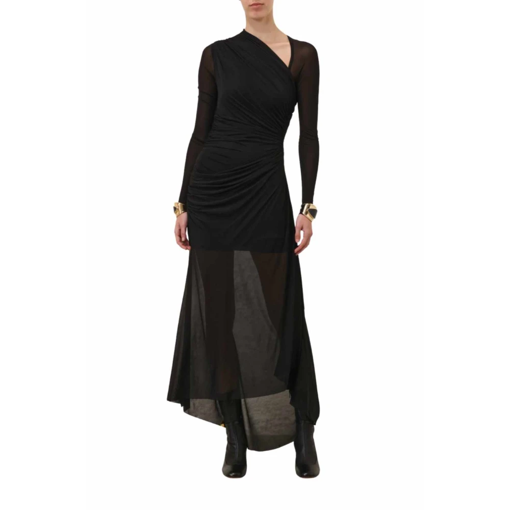 Zimmermann Zwarte Midi Jurk met Geplooide Taille en Asymmetrische Halslijn Black Dames