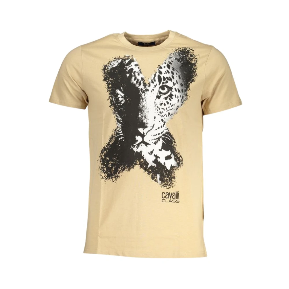 Cavalli Class Beige Print Logo Korte Mouw Tee Beige Heren