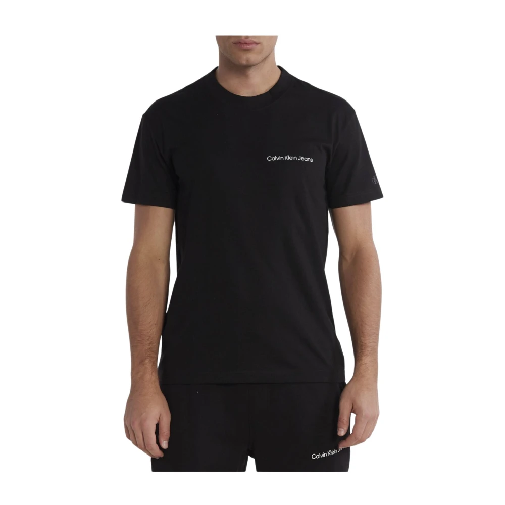 Calvin Klein Jeans Zwarte T-shirts en Polos met Wit Logo Black Heren