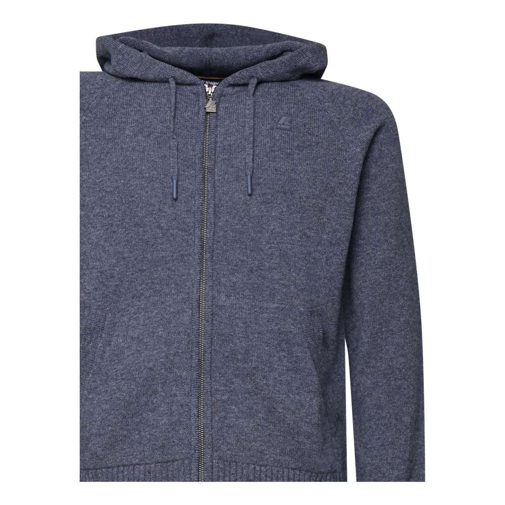 K-way Blauwe Fusion Wol Hooded Rits Sweater Blue Heren