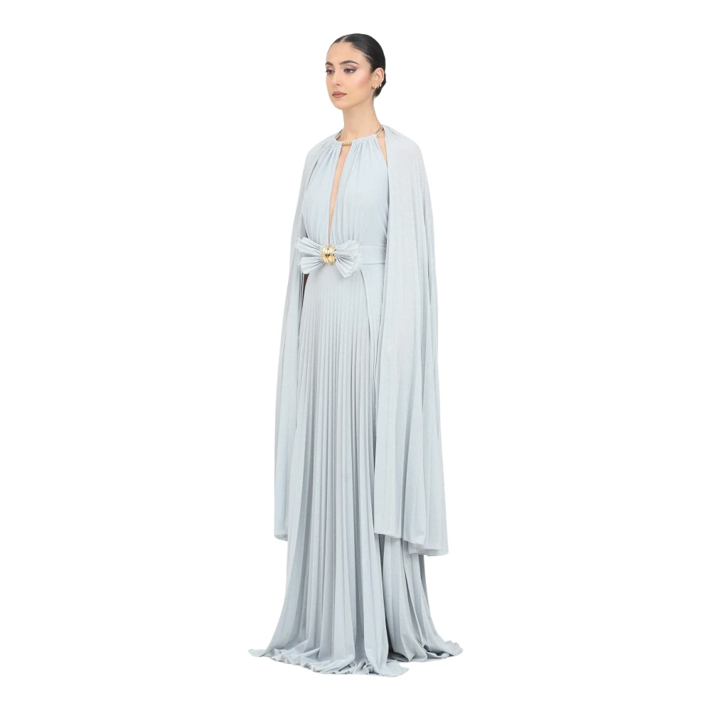 Elisabetta Franchi Blue Gowns, Female, L, Pleated Maxi Dress With Chain