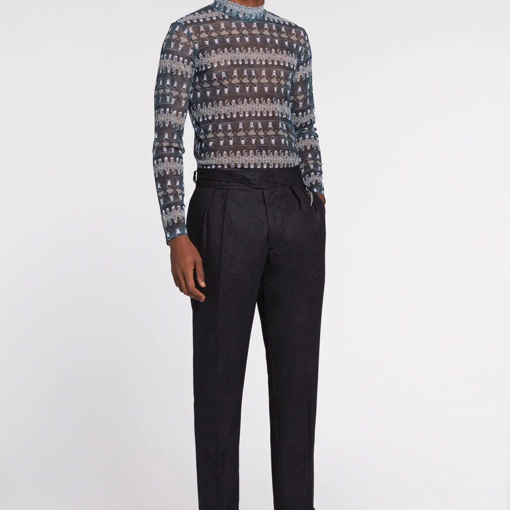 Roberto Cavalli Geplooide wollen broek met tijgertand Black Heren