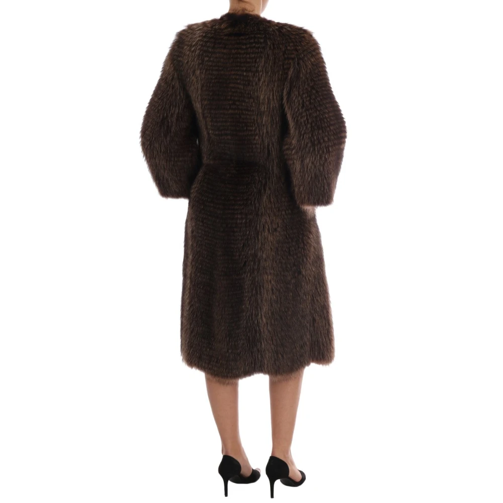 Dolce & Gabbana Luxe knielange jas in bruine wasbeer bont Brown Dames