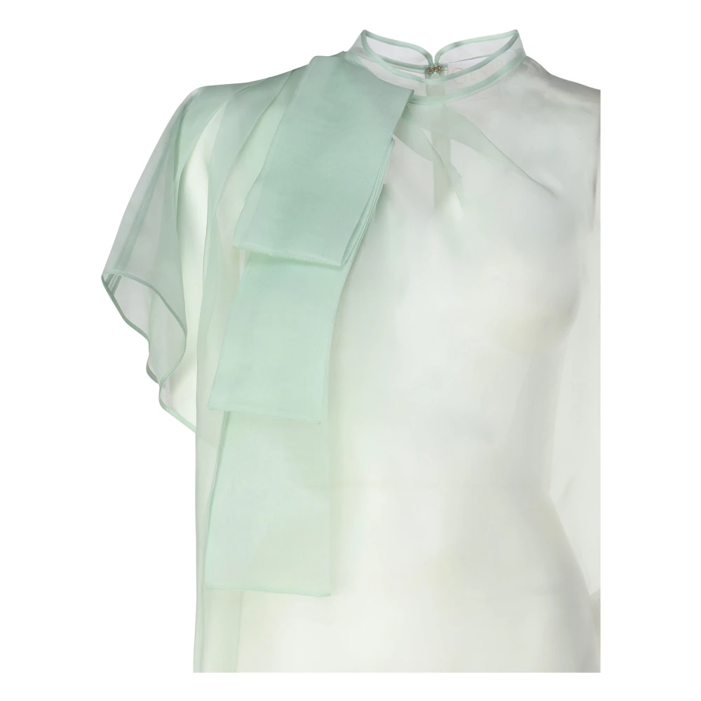 Genny Asymmetrische Zijden Top met Gerimpelde Mouwen Green Dames