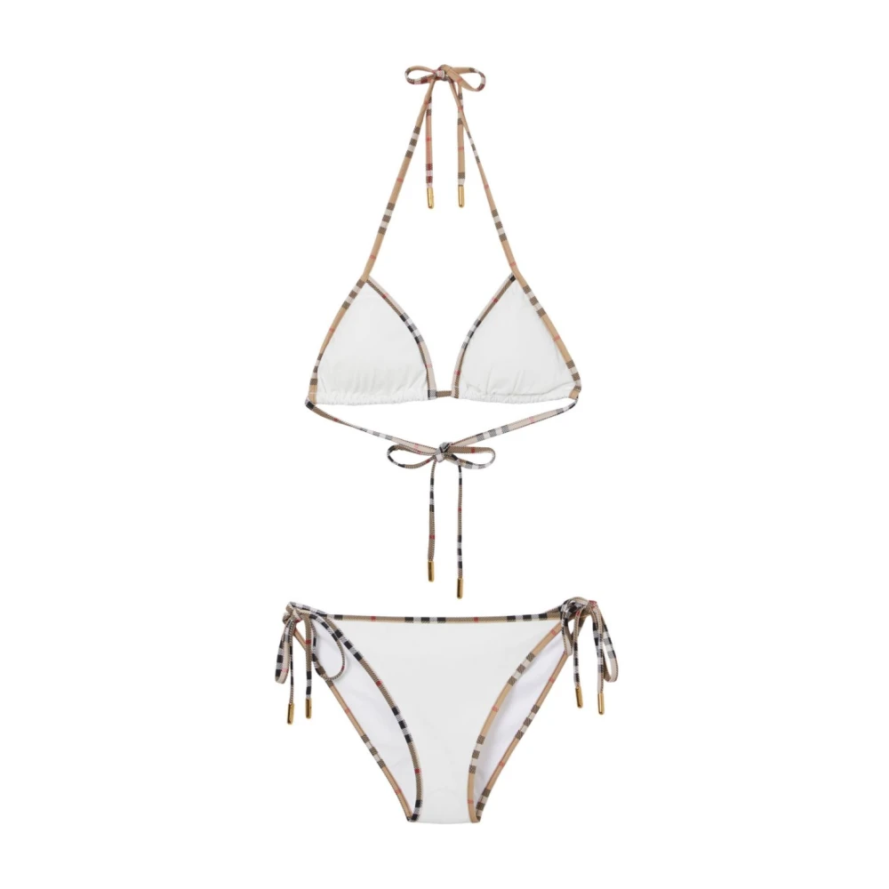 Burberry Women's White Vintage Check Triangle Halterneck Bikini Set