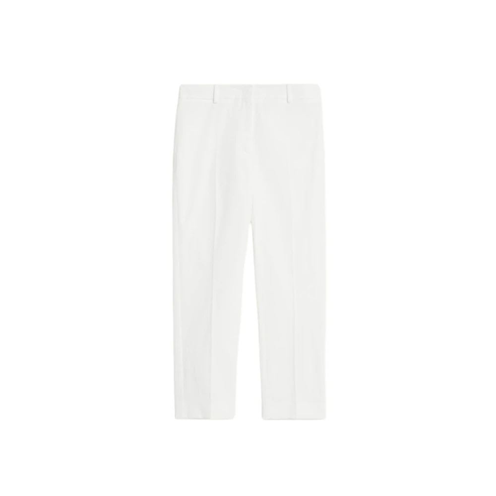 Max Mara Women's White Straight Trousers, S, Cotton Gabardine Slim Fit Trousers