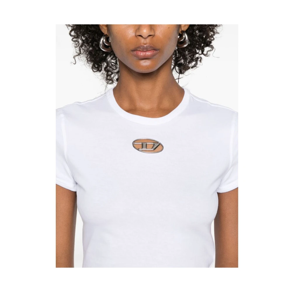 Diesel Witte Ovale D Logo Crew Neck T-shirt White Dames