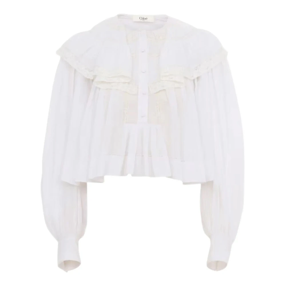 Chloé Women's White Blouses, Xs, Cropped Ruffle Top