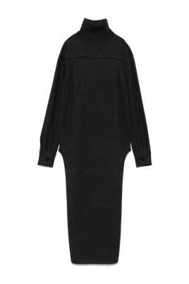 Mock Neck Långärmad Stickad Klänning