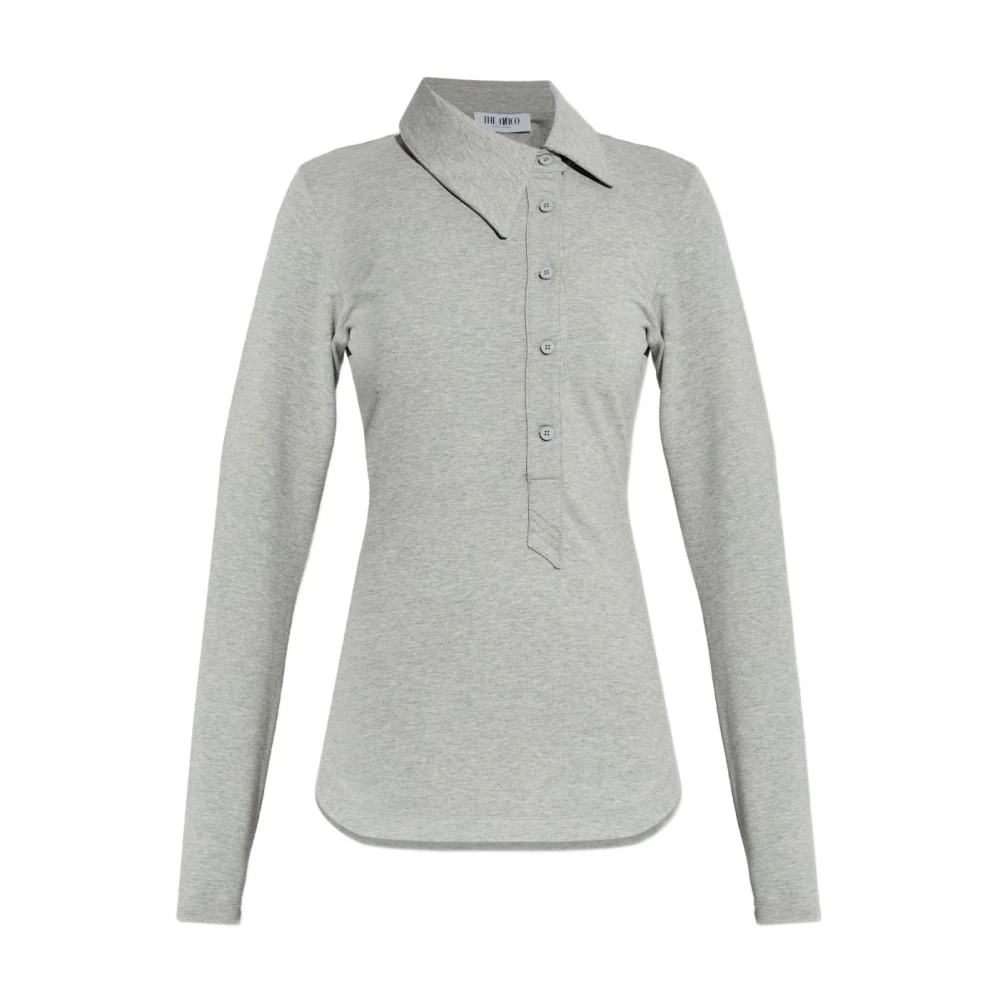 The Attico Gray Asymmetric Cotton Top - Female - Polo Shirts - L - Tops