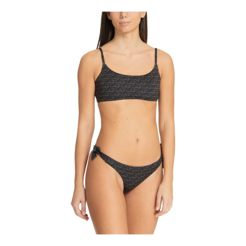 Emporio Armani EA7 Logo Patroon Kant Bikini Set Black Dames