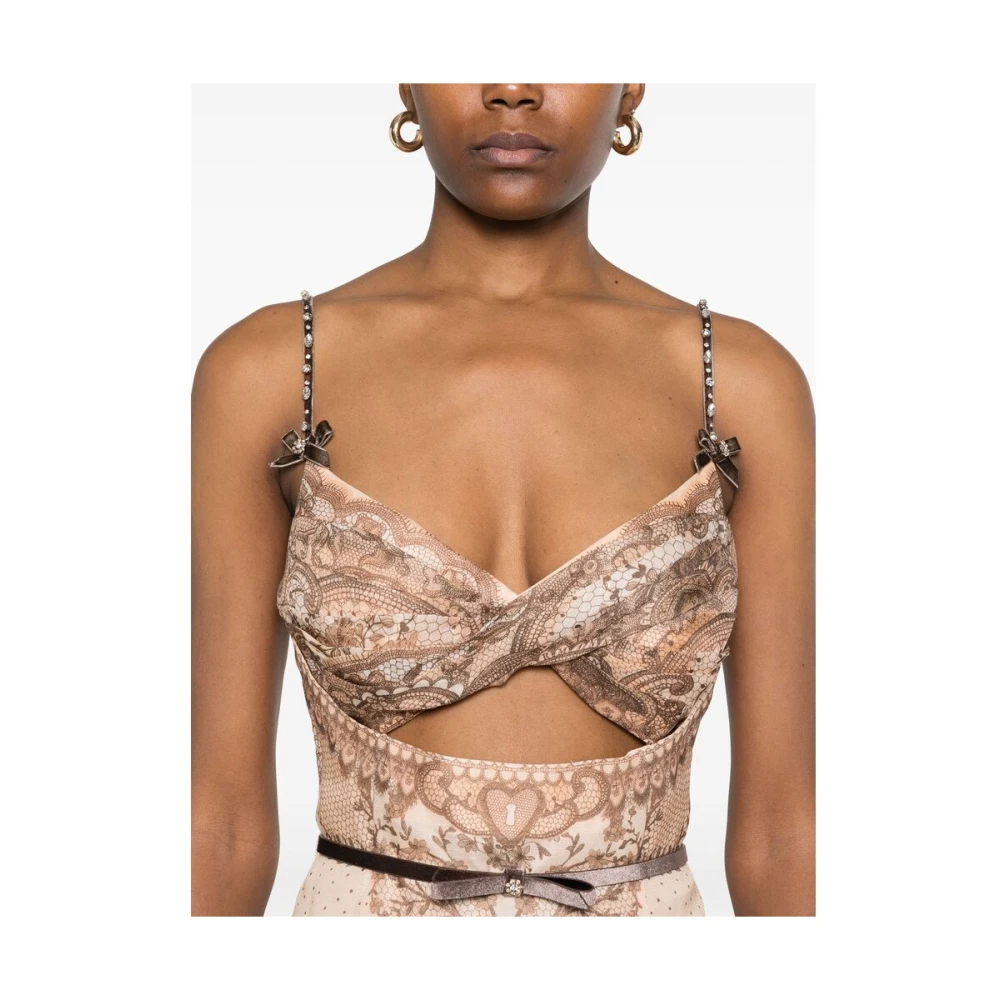 Zimmermann Bloemenkanten Jurk met Kristalversiering Beige Dames
