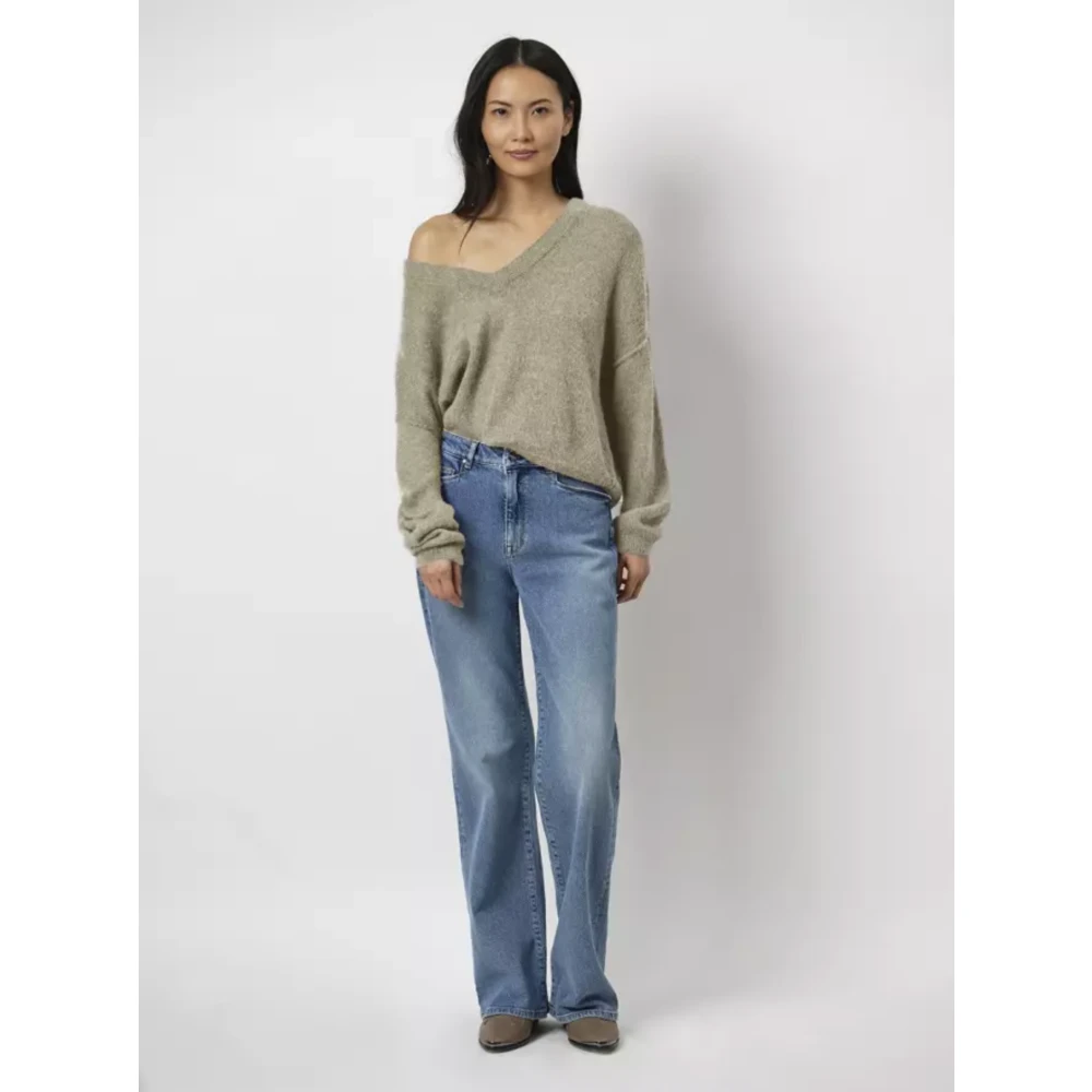 Dante 6 Alpaca V-hals trui in Swamp Green Dames