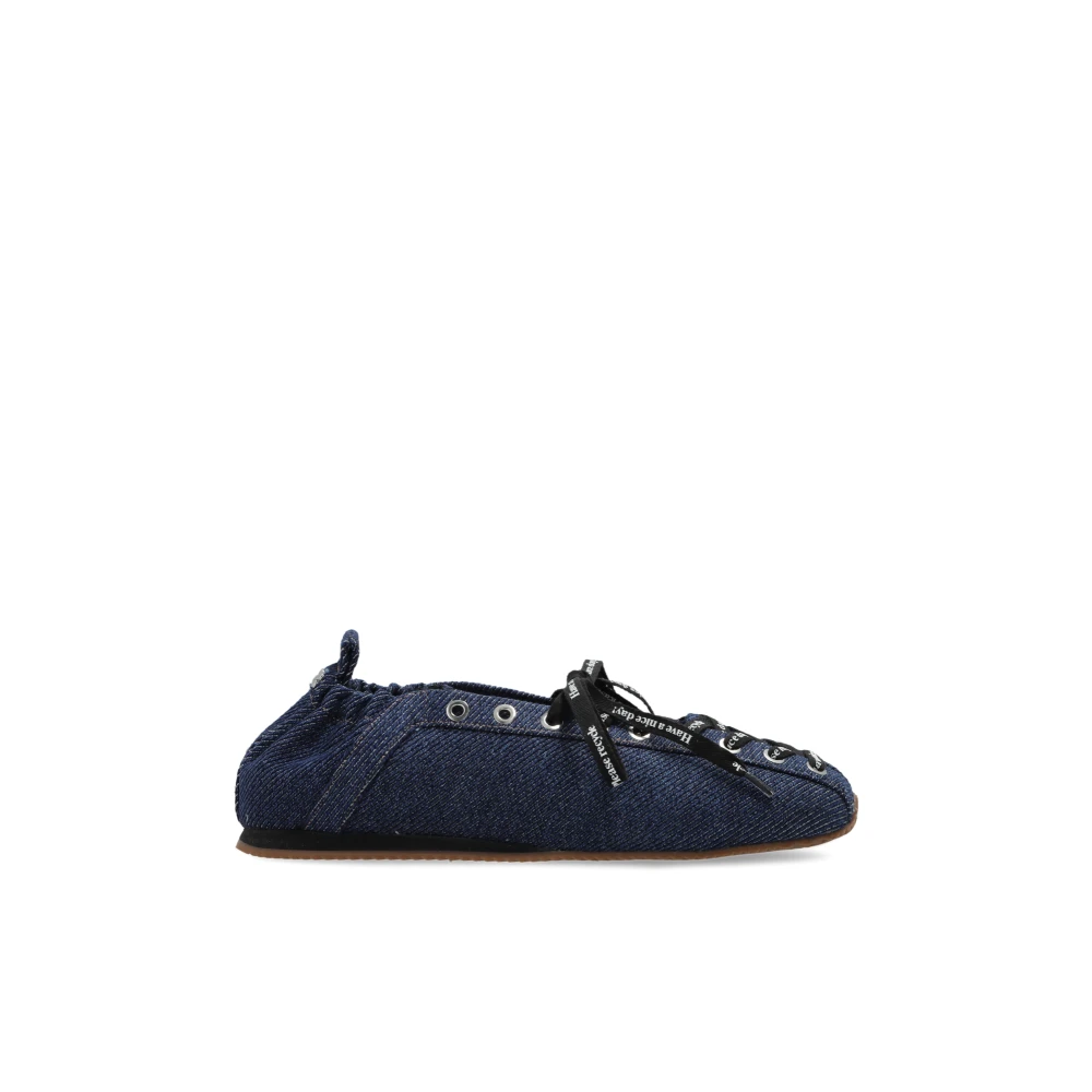 Ganni Women's Blue Sporty Ballerina In Denim - Ballerina Shoes - 6 Uk - Shoes