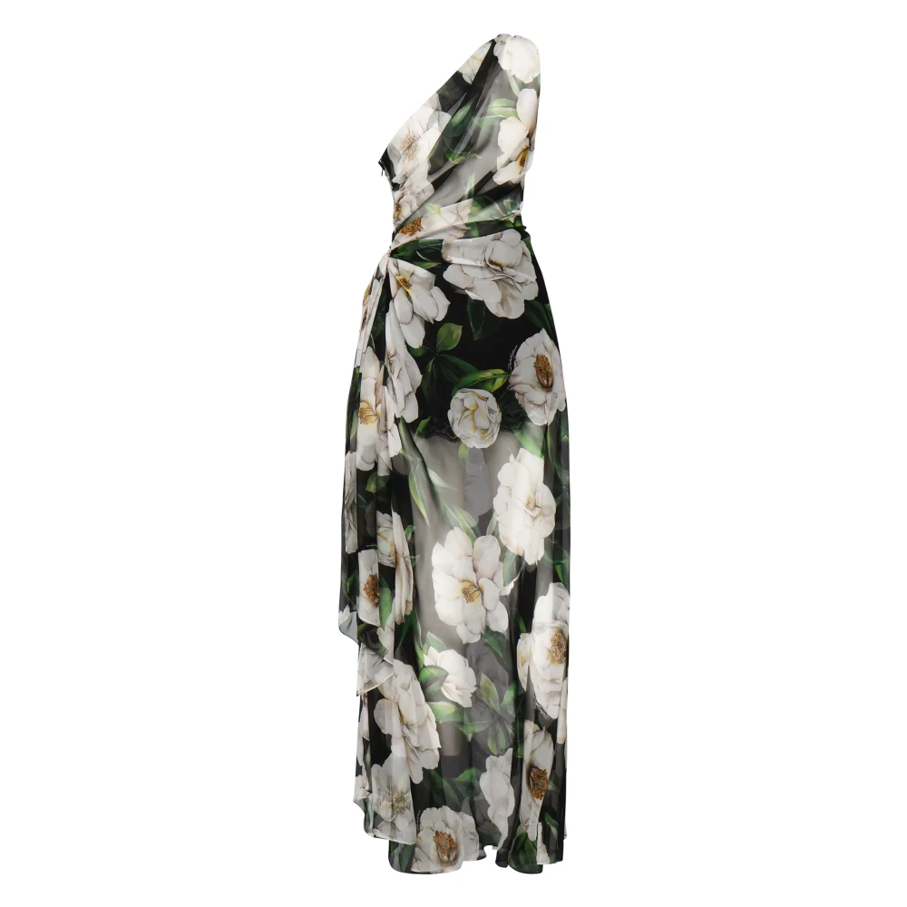 Dolce & Gabbana Multicolor Zijden Jurk One-Shoulder Mouwloos Multicolor Dames