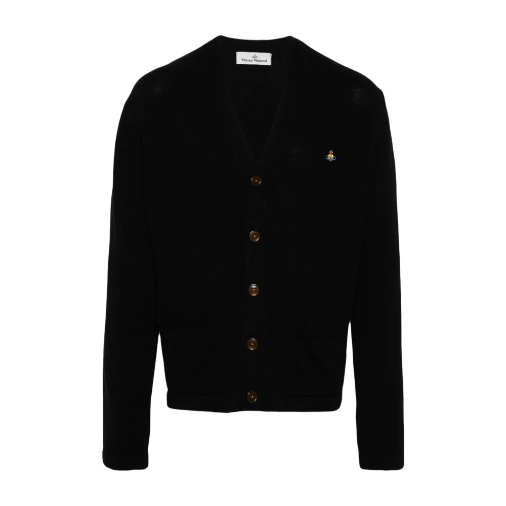 Vivienne Westwood Zwarte Cardigan Sweater V-Hals Logo Black Heren