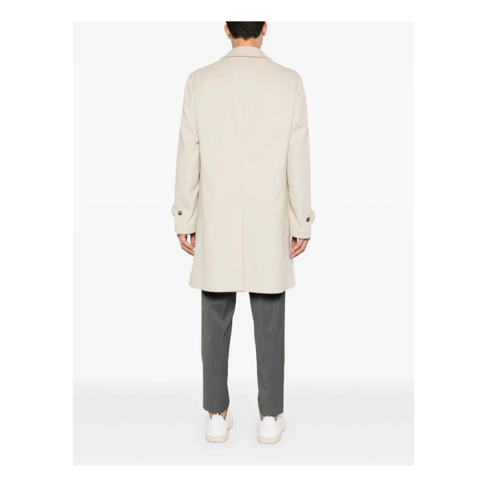 Lardini Ivoor Wollen Jas met Broche Detail White Heren