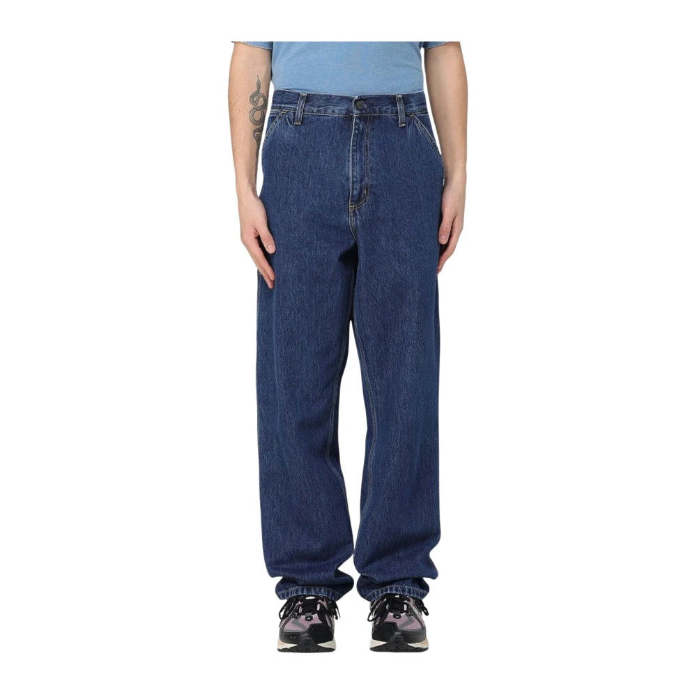Carhartt Wip Uomo Blu Pantaloni Carpenter Lavaggio Chiaro Vestibilità Rilassata