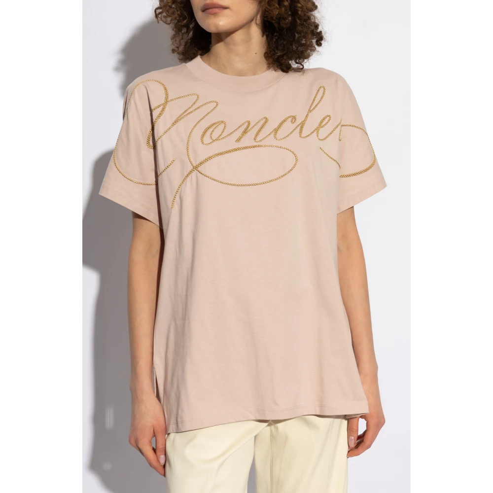 Moncler T-shirt met geborduurd logo Pink Dames