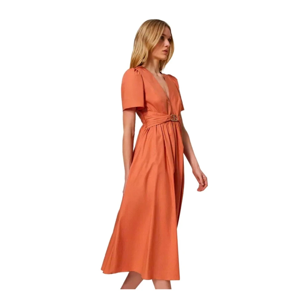 Twinset Oranje Midi Jurk met V-Hals Orange Dames