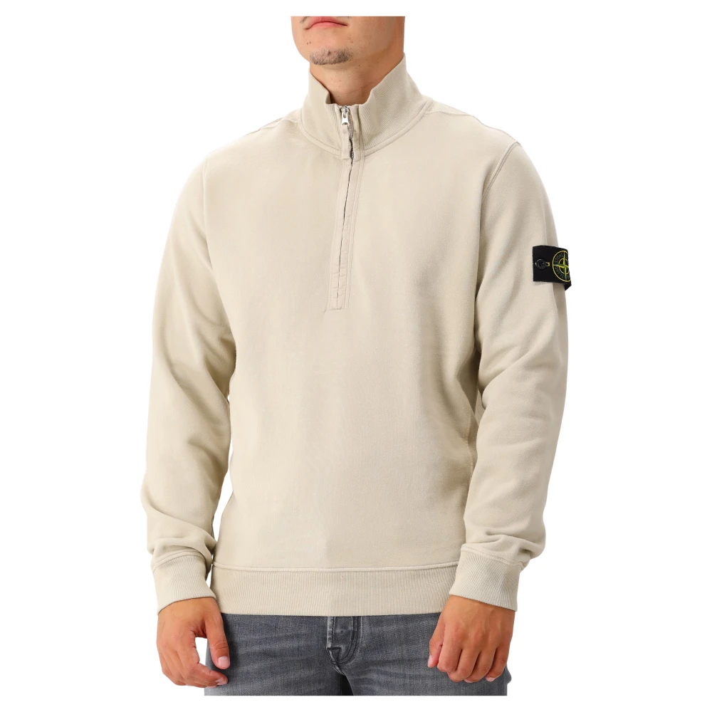 Stone Island Beige Half-Zip Bomullsweater Beige, Herr