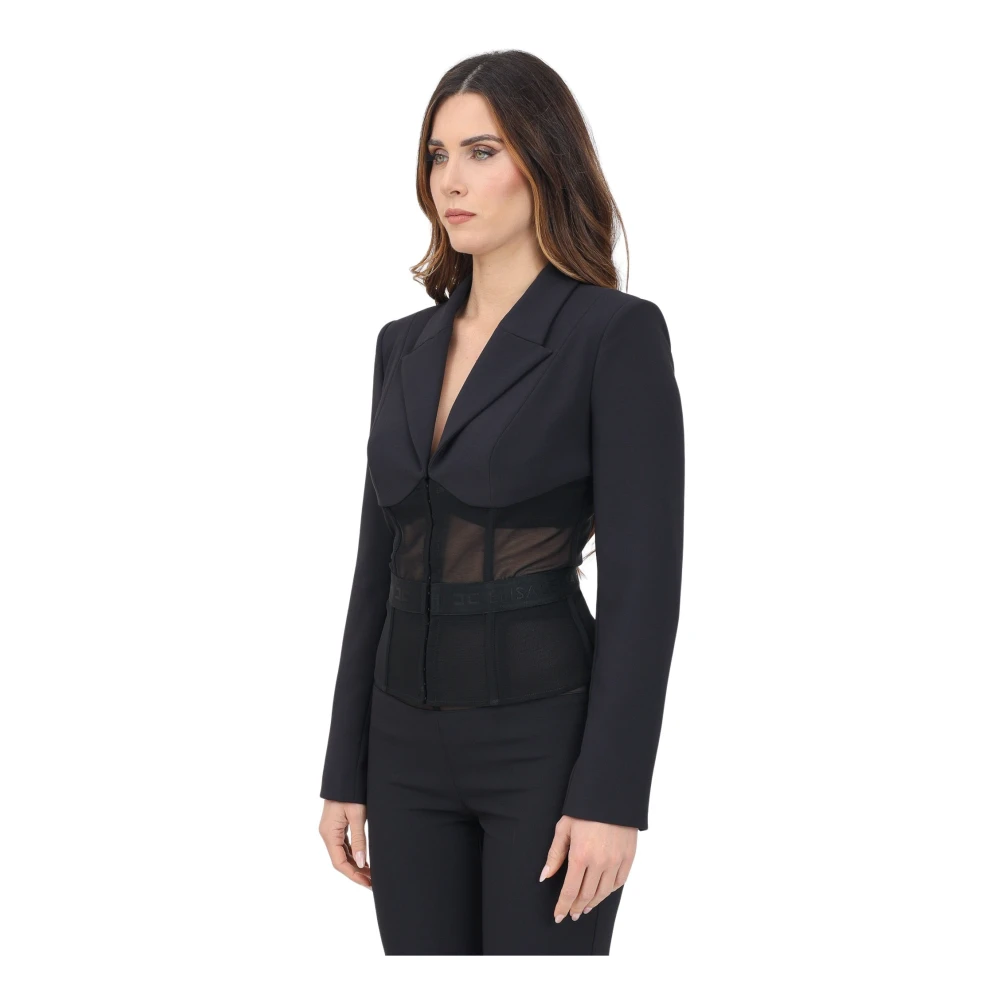 Elisabetta Franchi Zwarte Elegante Hedendaagse Jas Black Dames