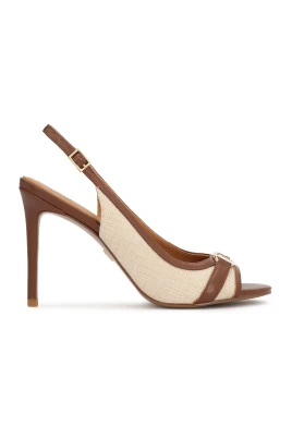 Kazar Beige tyg och bruna lädersandaler