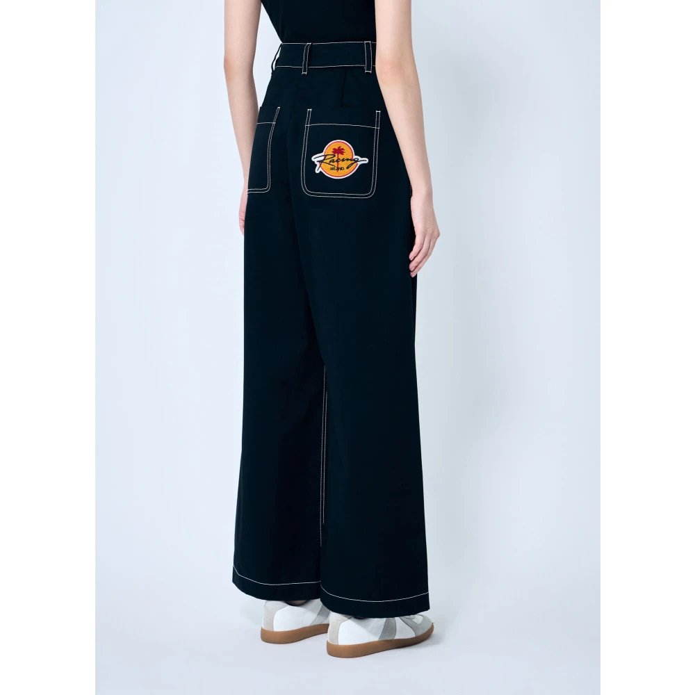 Moncler Hoge Taille Wide-Leg Broek met Topstitching Black Dames