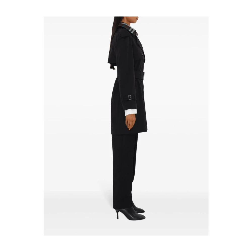 Burberry Zwarte Katoenen Trenchcoat met Ruitpatroon Black Dames