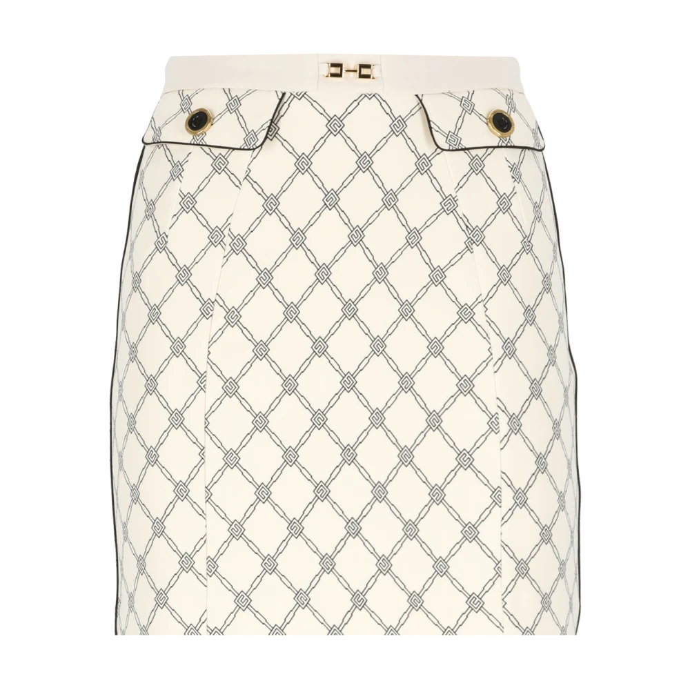 Elisabetta Franchi Ivoor Crêpe Rok met Logoknopen Beige Dames