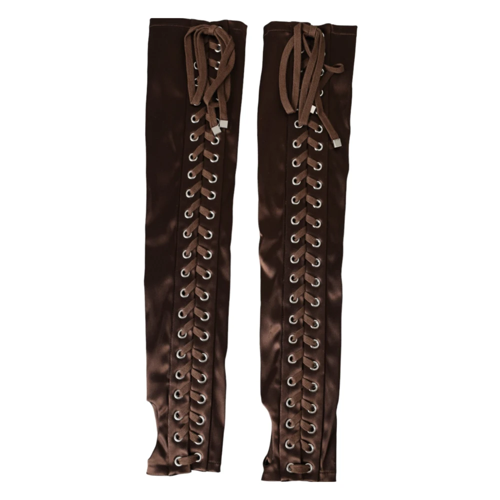 Dolce & Gabbana Bruine Lace-Up Satijnen Handschoenen Brown Dames