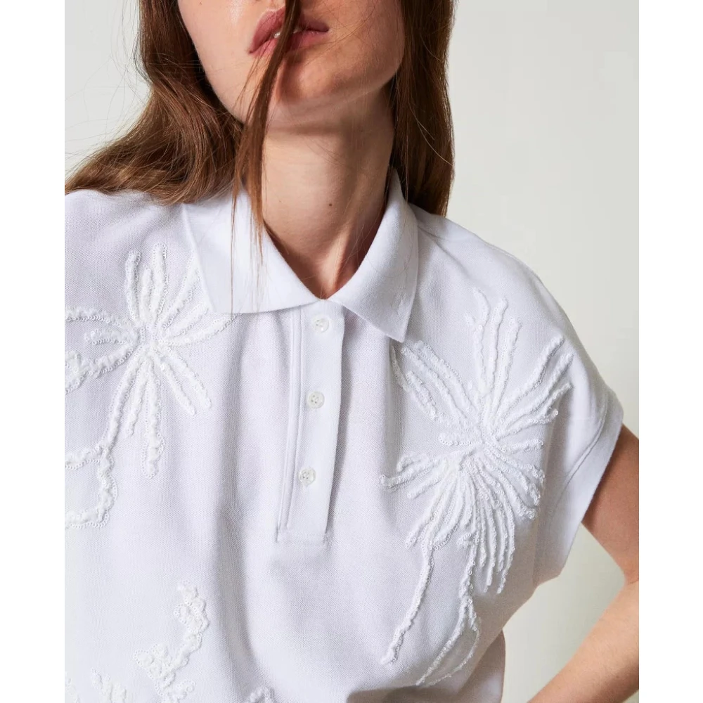 Twinset Piqué Polo Shirt met Borduursel White Dames
